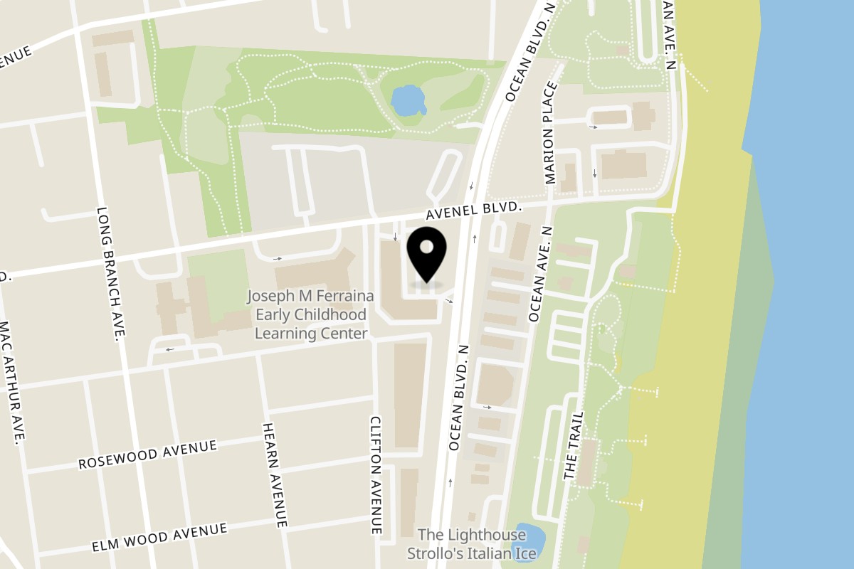 Map showing the location of Attilio's Restaurant & Pizza on 444 Ocean Blvd N in Long Branch